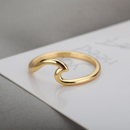 Cross-Border Hot Sale Amazon Wish Wave Simple Ocean Wave Ring Women's Wave Spray Shape Tail Ring In Stock