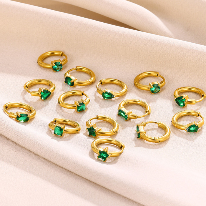 European and American INS Style Green and White Five-Pointed Star Earrings Zircon Earrings Round Heart-Shaped Earrings Women's Water Drop Earrings Dropshipping