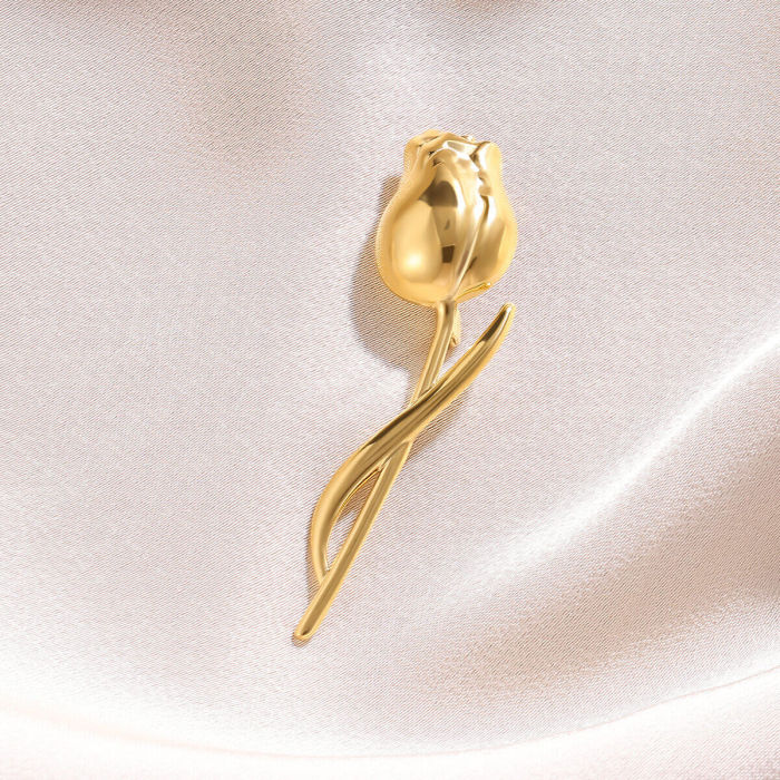 Cross-Border European and American New Style Light Luxury Stainless Steel Rose Flower Brooch Niche Elegant Creative Design Sense Exquisite Accessories