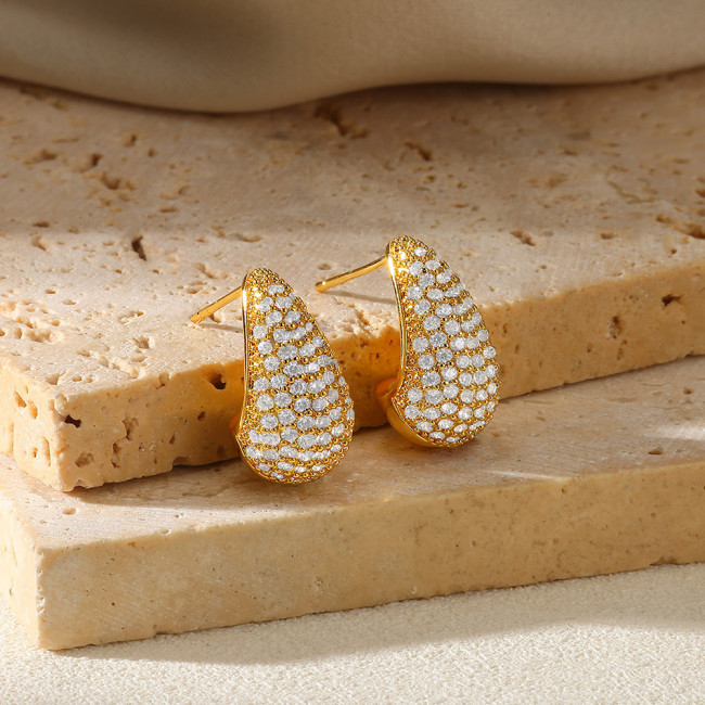 New Style Full Zircon Gold Water Drop Earrings Fashion Style High-end Feel Exaggerated Jewelry