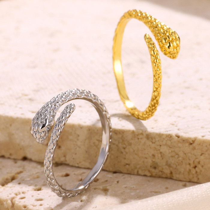 European and American Retro Snake Ring for Women, Adjustable Hip-Hop Snake-Shaped Index Finger Ring, New Cross-Border Snake-Shaped Zodiac Ring