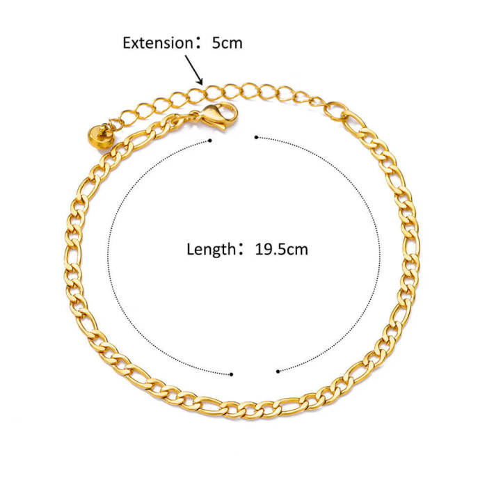 European and American Simple New Anklet Figaro Blade Chain Women's Anklet Titanium Steel Plated 18k Stainless Steel Anklet Jewelry