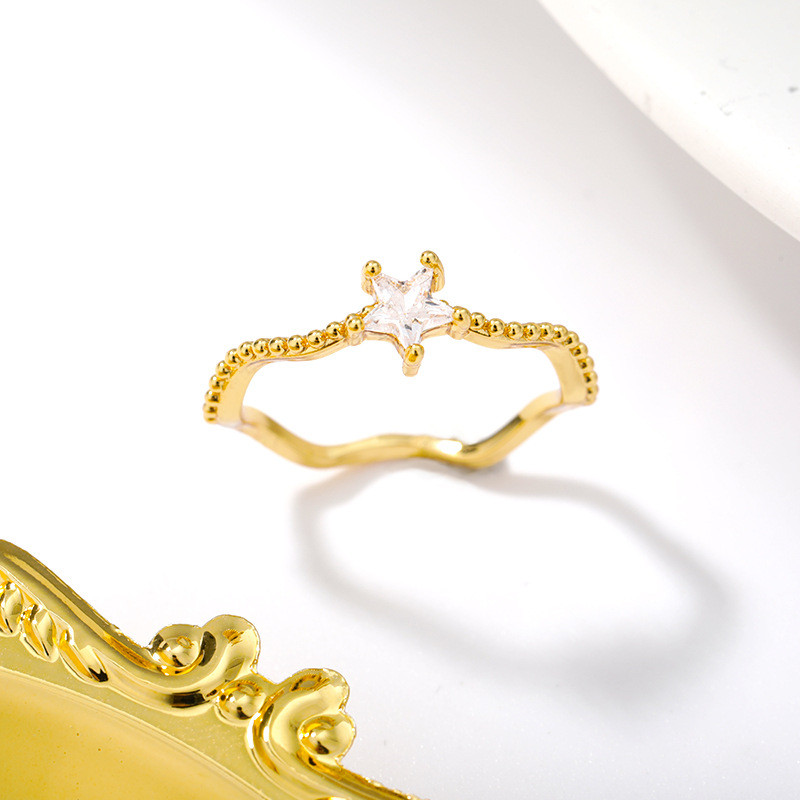 Ins Style New Star Zircon Ring Wave Ring Simple Ring Irregular Ring Women's Jewelry In Stock
