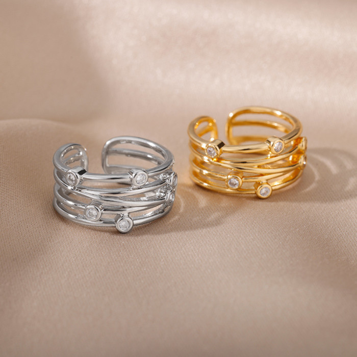 Ins Style New Vintage Multi-layer Wrapped Zircon Bird's Nest Ring Index Finger Ring for Women Personality Geometric Ring