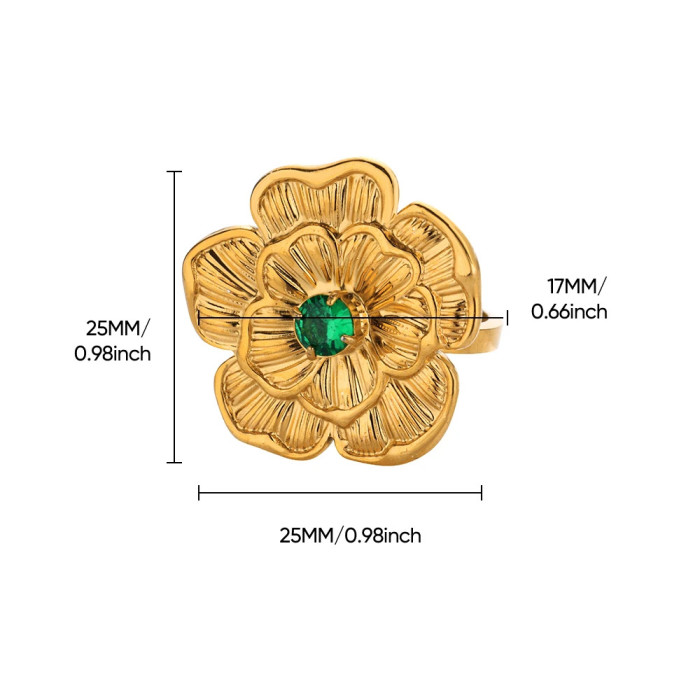 European and American Cross-Border Retro Personality Fashion Metal Imitation Emerald Inlaid Zircon Heart Geometric Ring for Women