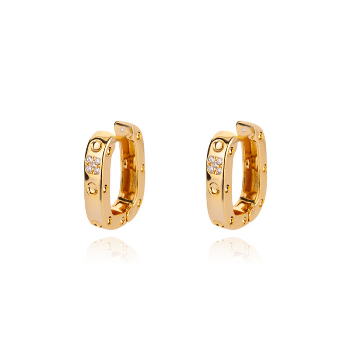 Lock Buckle Women's Earrings Oval Geometric Zirconia Inlaid Hoop Earrings 18K Gold Plated Heart-Shaped Stud Earrings...
