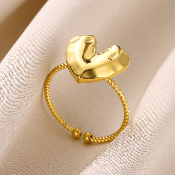 Cross-Border Simple Heart-Shaped Ring Geometric Love Ring European and American Style Love Open Ring Exaggerated Large Ring