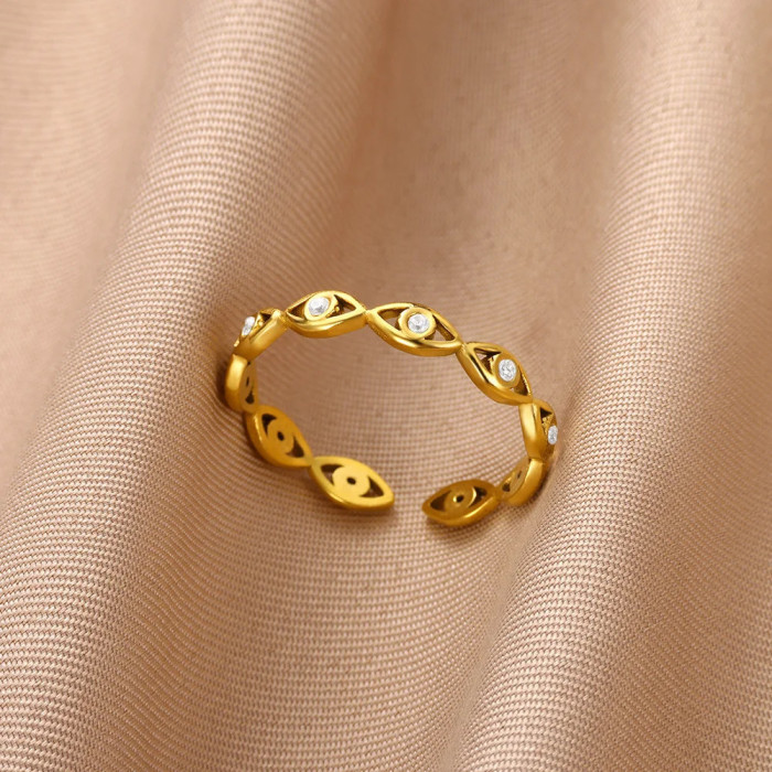 Minimalist Design Ins Trend Fashion Personality Devil's Eye Blue Eyes Open Ring Gold Plated Index Finger Ring