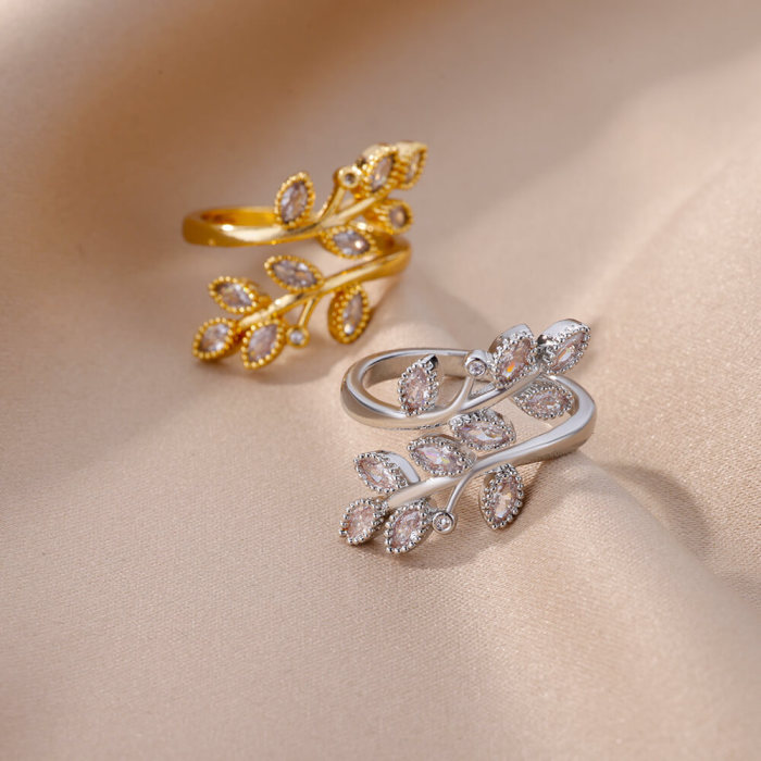 INS Style New Simple Minimalist Design Open Index Finger Ring Tree Branch Flower Branch Shape Zircon Ring Wholesale