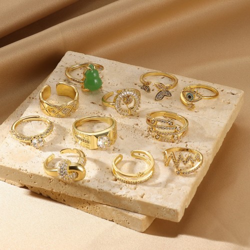Cross-Border New Copper Zircon Ring for Women Geometric Open Ring Fashion Light Luxury Double Layer Ring Manufacturer One Piece Dropshipping