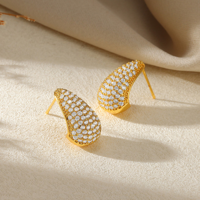 New Style Full Zircon Gold Water Drop Earrings Fashion Style High-end Feel Exaggerated Jewelry