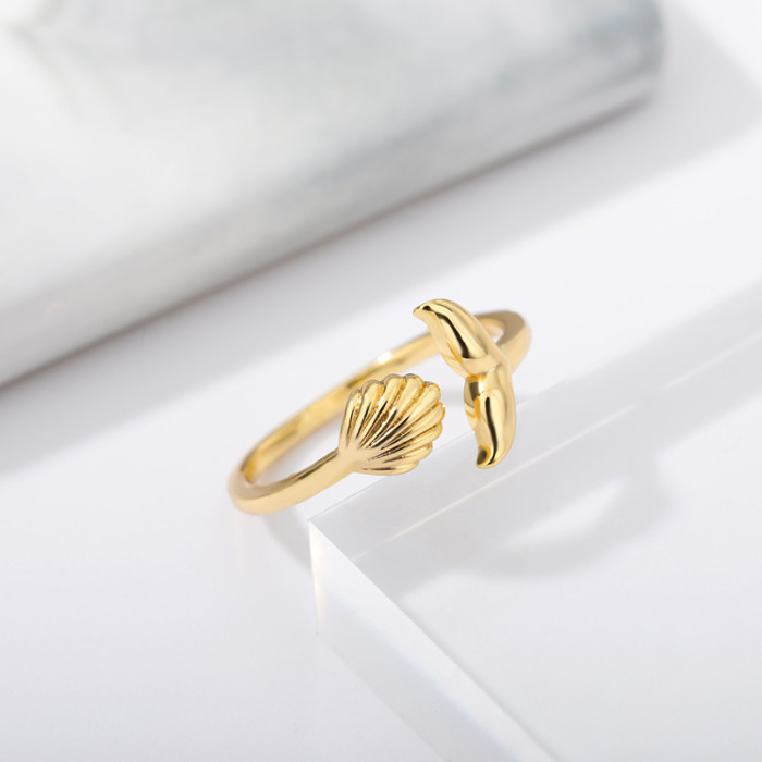 AliExpress New Whale Tail Adjustable Ring for Men and Women Couple Ring Open Ring 18k Gold Plated
