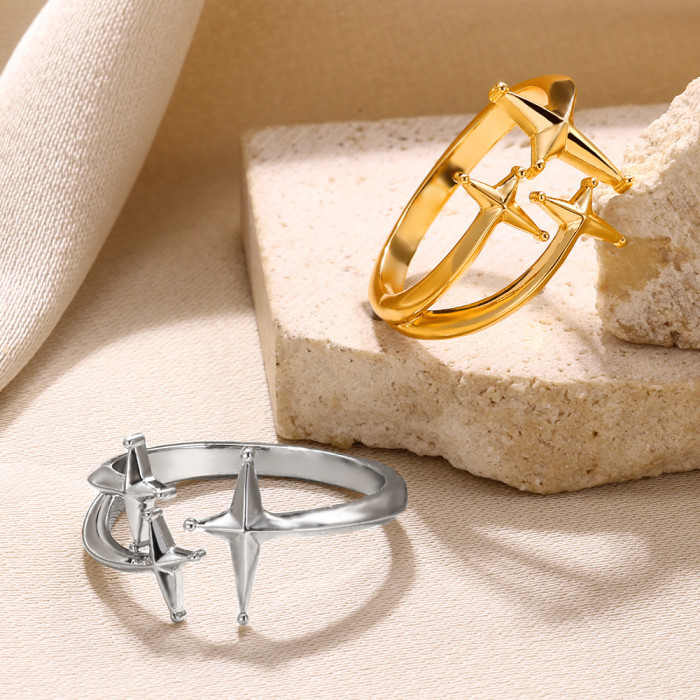 Cross-Border New Snake-Shaped Ring Four-Pointed Star Leaf-Shaped Ring Unisex Open Ring Lava Ring Dropshipping
