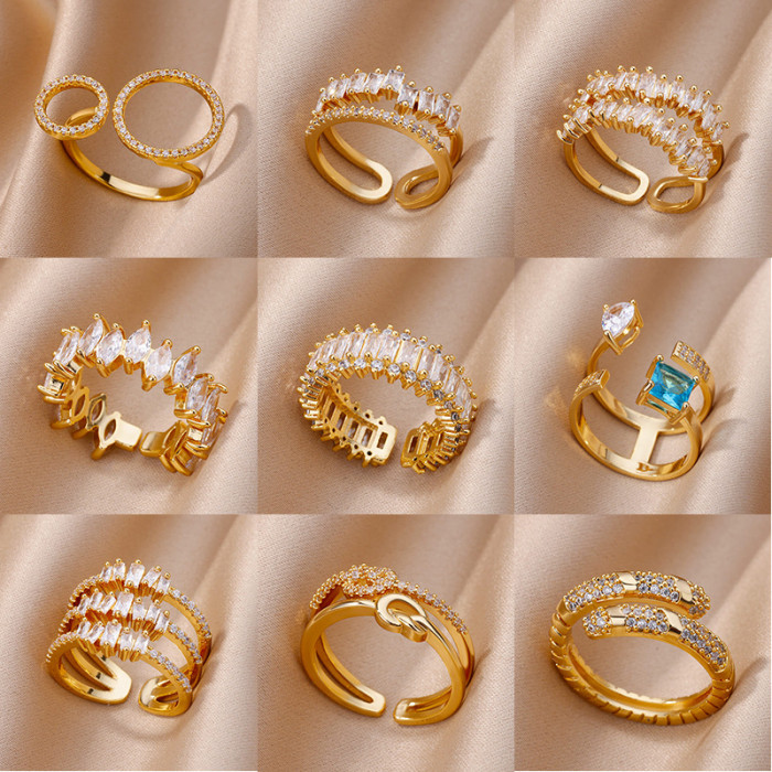 New Style Copper Zircon Light Luxury Ring Geometric Multi-layer Women's Ring Design Sense Niche Personality Ring One...