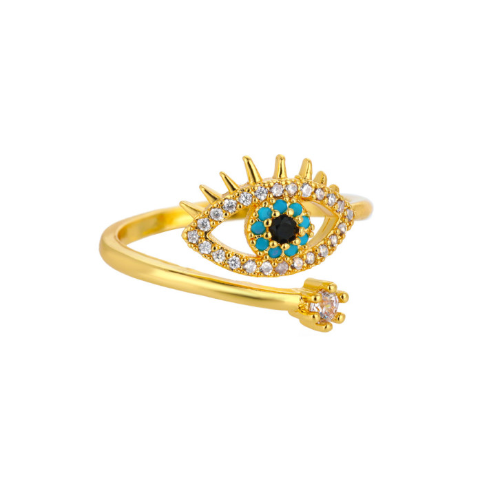 Korean Version Light Luxury Niche Design Devil's Eye Open Adjustable Rings Heart Shape Versatile Personality Rings