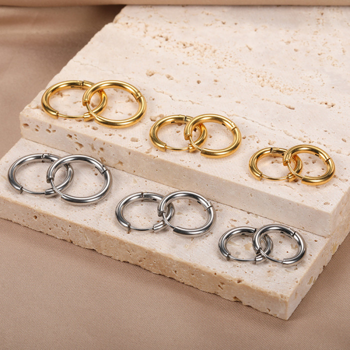 Minimalist Personality Smooth Circle Stacked Small Hoop Earrings Jewelry 18K Gold Plated Unisex Couple Hoop Earrings...