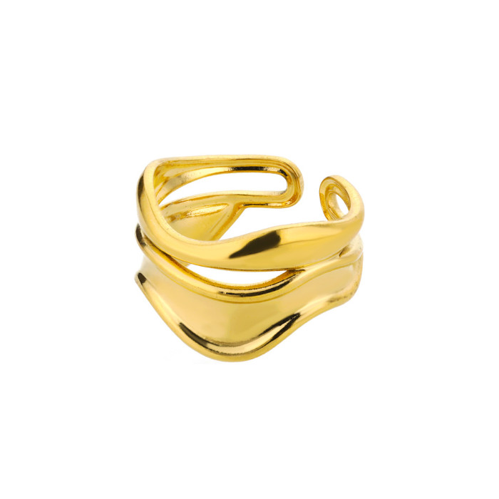 Korean Version Ins Niche Design Sense Minimalist Versatile Irregular Glossy Texture Ring Men and Women Open Adjustable Ring