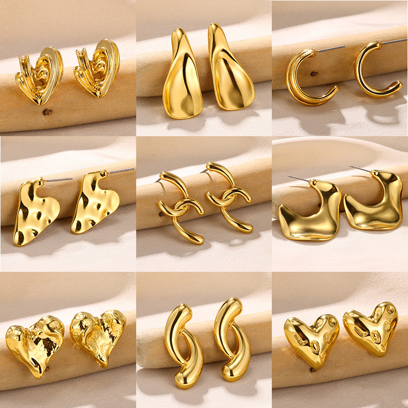 European and American New Style Irregular Cross Geometric Heart Earrings Elegant Fashion High-end Earrings Niche Earrings Wholesale