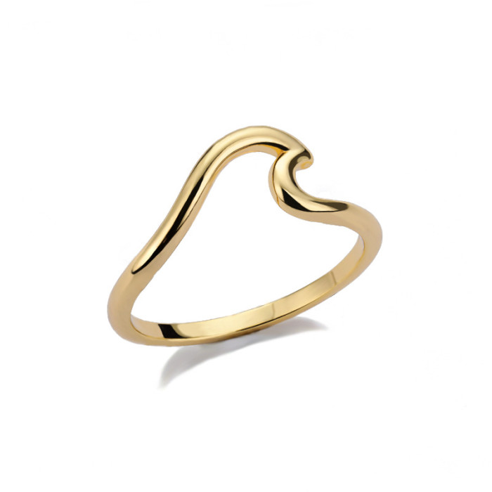 Cross-Border Hot Sale Amazon Wish Wave Simple Ocean Wave Ring Women's Wave Spray Shape Tail Ring In Stock