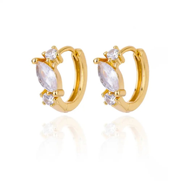 Cross-Border European and American Heart-Shaped Hollow Earrings Copper Inlaid with Colorful Zircon Gold-Edged Button Style Women's Earrings Manufacturer Wholesale