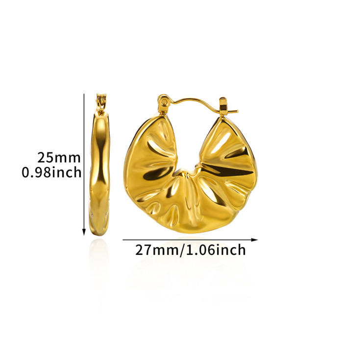 European and American Exaggerated New Stainless Steel Gold Flower Earrings for Women Petal Texture Titanium Steel Heart-shaped Earrings Dropshipping