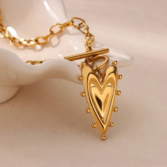 European and American Cross-Border Heart Pendant Niche Design High-End Hip-Hop Retro Fashion Heart-Shaped Collarbone Chain Jewelry