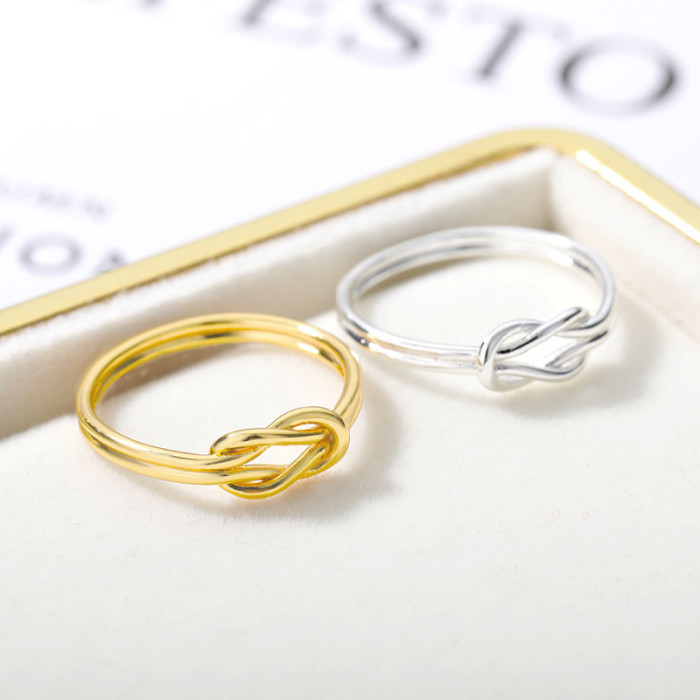 Cross-Border Simple New Knot Line 18K Gold Zircon Ring for Women Infinity Ring Couple Gift Jewelry In Stock