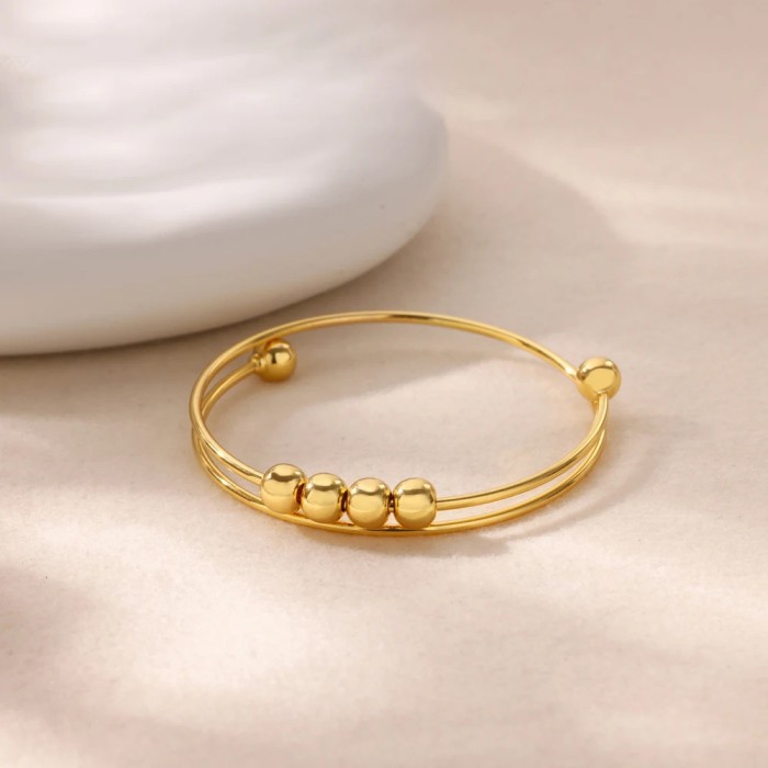 Amazon Hot-Selling Gold-Plated Stress Relief Anti-Anxiety Copper Bead Rotating Bracelet for Women Adjustable Bracelet
