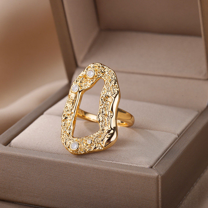New Style Irregular Geometric Zircon Ring 18K Gold Plated Adjustable Ring for Women Manufacturer Dropshipping