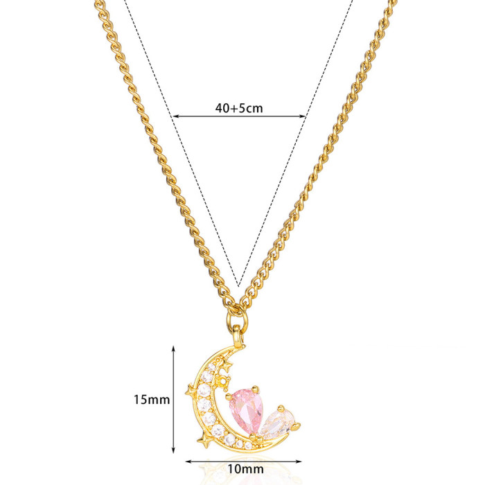 Korean Version New Star and Moon Date Pendant Moon Chasing Dream Light Luxury Clavicle Chain Versatile Design Necklace Holiday Gift
