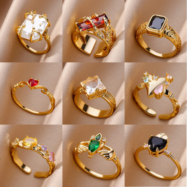 European and American New Style Ring Niche Fashion Personality Heart-shaped Ring Light Luxury Hand Jewelry Square Zircon Ring One Piece Dropshipping