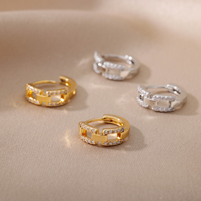 New Style Zircon Geometric C-shaped Hoop Earrings for Women, Elegant Earrings, Ins Style Heart-shaped Ear Jewelry, Dr...
