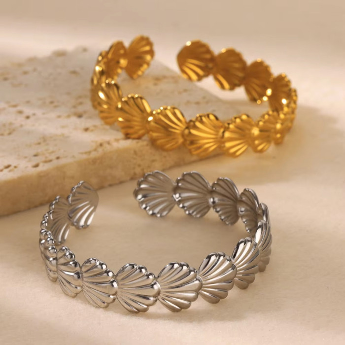Cross-Border Retro Ocean Style Conch Shell Stainless Steel Bracelet Ring Niche C-Shaped Stacking Jewelry Wholesale