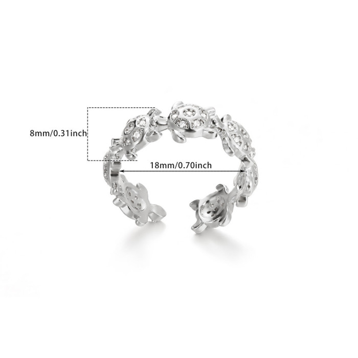 Korean Version Cute Turtle Starfish Open Ring for Women Elegant Fresh Zircon Ring Unique New Jewelry