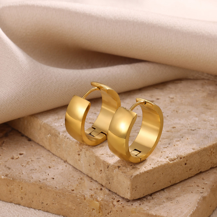 Cross-Border Simple Stainless Steel Gold-Plated Plain Hoop Large Earrings for Women, Light Luxury High-End Sense Ear Hoops, Niche Minimalist Style Earrings
