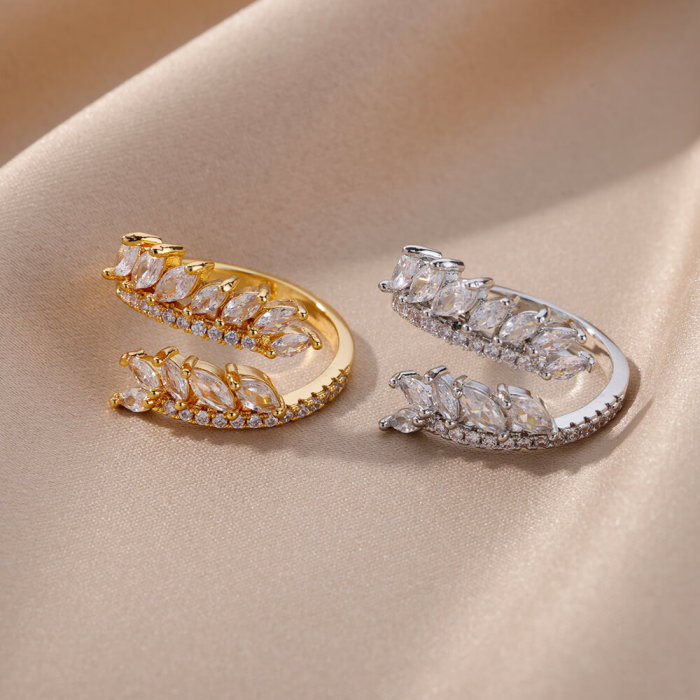 INS Style New Simple Minimalist Design Open Index Finger Ring Tree Branch Flower Branch Shape Zircon Ring Wholesale