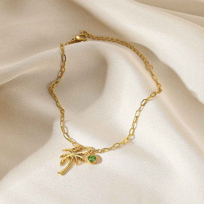 Jewelry Fashionable Tropical Style Coconut Tree Pendant Stainless Steel Women's Anklet Wholesale, Necklaces