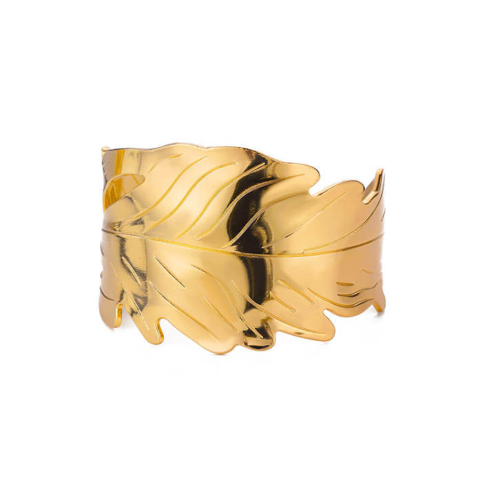 Hot-Selling Jewelry Personality Design Leaf Bracelet for Women Simple Wide Version Elegant Fashion Open Bracelet