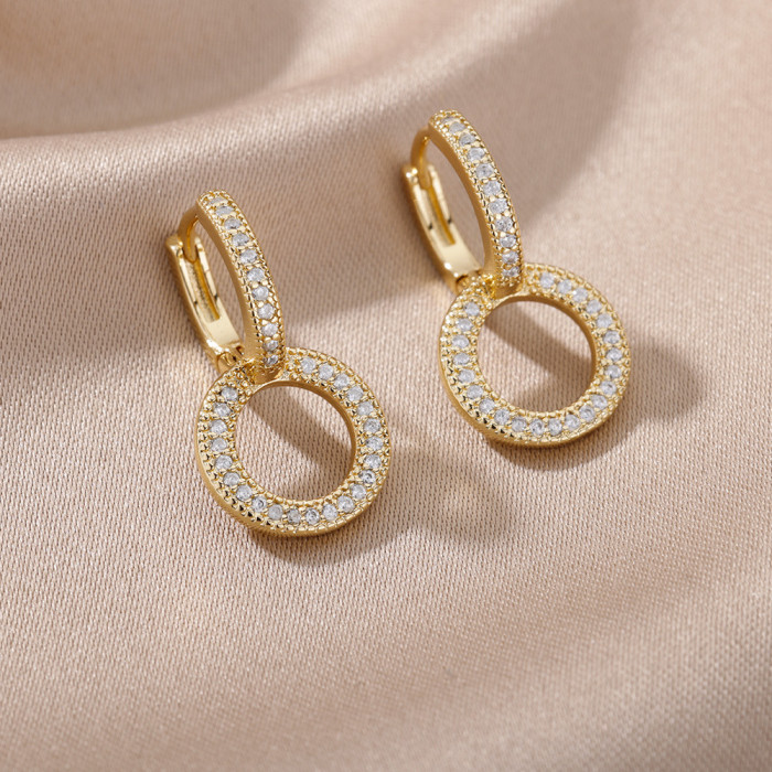 New Style Zircon Geometric C-shaped Hoop Earrings for Women, Elegant Earrings, Ins Style Heart-shaped Ear Jewelry, Dr...
