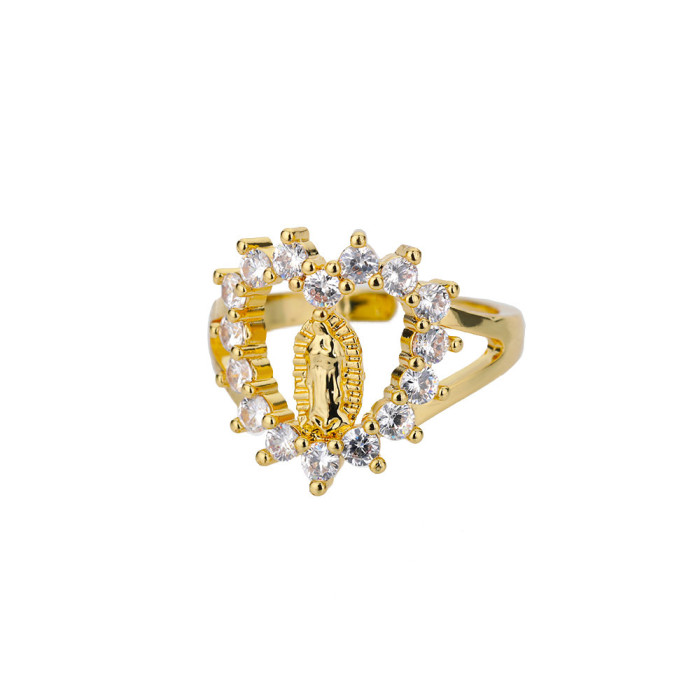 Cross-Border New Geometric Heart-Shaped Zircon Open Ring for Women, Niche Design Index Finger Ring, Internet Celebrity Light Luxury Fashion Jewelry