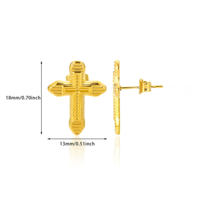 European and American New Fashion Personality Cross Earrings Creative Stainless Steel Gold-Plated Geometric Square Striped Jewelry for Women