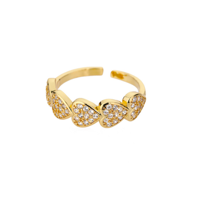 Cross-Border New Geometric Heart-Shaped Zircon Open Ring for Women, Niche Design Index Finger Ring, Internet Celebrity Light Luxury Fashion Jewelry