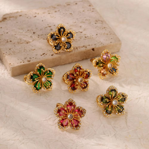 European and American Fashion Flower Ring Copper Inlaid Zircon Full Diamond Ring Women's Elegant Exquisite Jewelry Wholesale One Piece Dropshipping