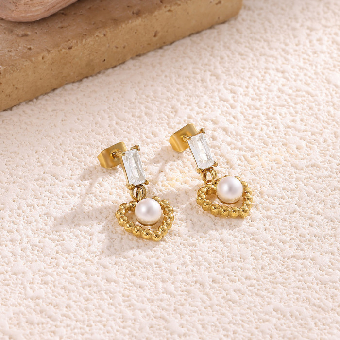 Unique Design High-End Heart-Shaped Earrings Fashionable Personality Temperament Pearl Light Luxury Earrings 2025 Pearl Drop Earrings