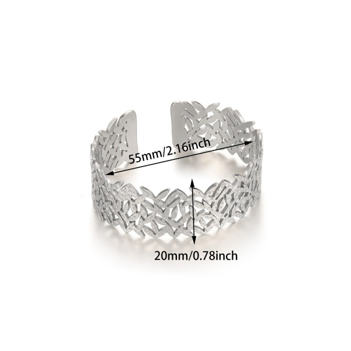 European and American New Style Simple Wide Stainless Steel Open Bracelet Shell Beach Series 18K Gold Titanium Steel Bangle