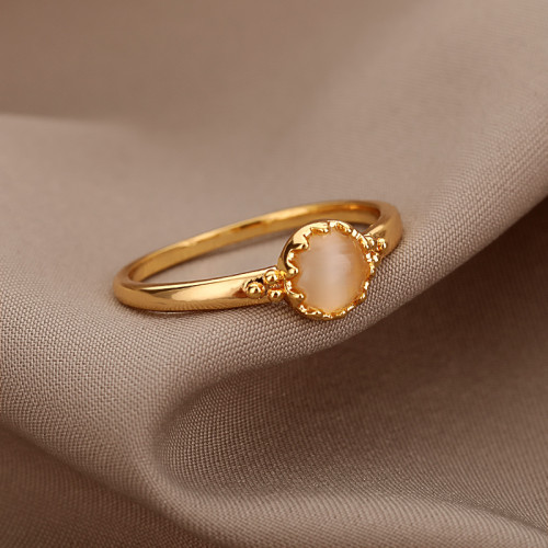 Niche Design New Product Minimalist Design Circle Ring Geometric Style Gold Ring Inlaid with Opal Stone Ring Wholesale