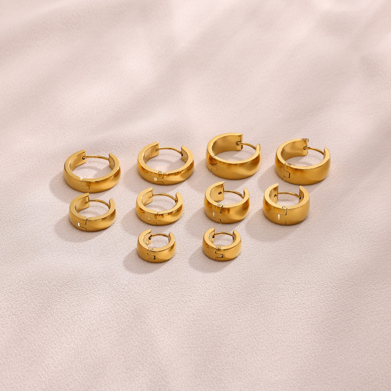 Cross-Border Simple Stainless Steel Gold-Plated Plain Hoop Large Earrings for Women, Light Luxury High-End Sense Ear Hoops, Niche Minimalist Style Earrings