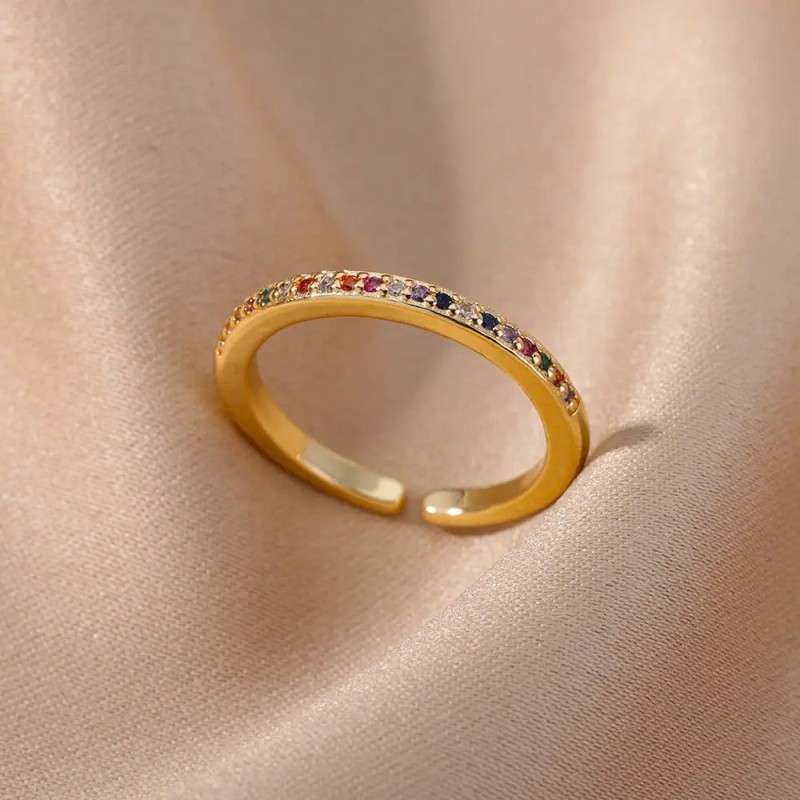 European and American Hot-Selling Colorful Zircon Simple Women's Ring Light Luxury Open Ring Zircon Ring One Piece Dropshipping