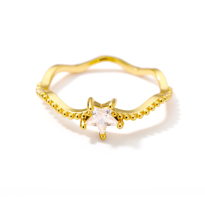 Ins Style New Star Zircon Ring Wave Ring Simple Ring Irregular Ring Women's Jewelry In Stock