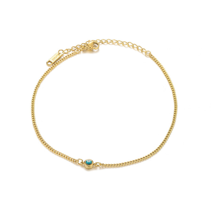 Cross-Border Simple December Birthstone Anklet for Women Stainless Steel Gold-Plated Anklet Colorful Birthstone Anklet